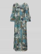 Apricot Midikleid aus Viskose mit Trompetenärmeln in Petrol, Größe XL