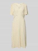 ICHI Midikleid mit V-Ausschnitt Modell 'ZABBY' in Beige, Größe 36