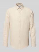 Jake*s Slim Fit Freizeithemd aus Leinen-Baumwoll-Mix in Sand, Größe XL