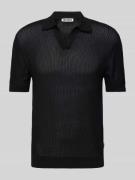 REVIEW Strickshirt mit Polokragen und V-Ausschnitt in Black, Größe L