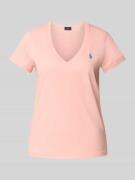 Polo Ralph Lauren T-Shirt mit geripptem V-Ausschnitt in Koralle, Größe...