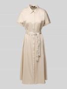 comma Hemdblusenkleid mit Bindegürtel in Beige, Größe 38