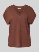 Scotch & Soda Leinen-T-Shirt mit V-Ausschnitt in Mittelbraun, Größe M