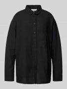 Review Regular Fit Bluse mit Leinen-Anteil in Black, Größe L