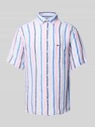 Fynch-Hatton Slim Fit Leinenhemd mit Logo-Stitching in Rosa, Größe 3XL