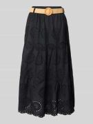 ZABAIONE Midirock mit Lochstickerei und Gürtel in Black, Größe L
