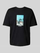 REVIEW Regular Fit T-Shirt aus Baumwoll-Viskose-Mix in Black, Größe L