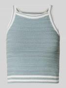 Review Crop Stricktop mit Rundhalsausschnitt in Bleu, Größe M