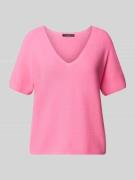 Oui Strickshirt mit abgerundetem V-Ausschnitt in Rosa, Größe 36