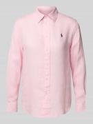 Polo Ralph Lauren Leinenbluse mit Label-Stitching in Pink, Größe M