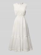 Mango Midikleid mit Lochstickerei Modell 'OCEAN' in Offwhite, Größe L