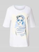 Oui T-Shirt mit Motiv-Print in Offwhite, Größe 36