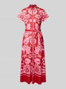 Oui Maxikleid mit Bindegürtel in Hellrot, Größe 44