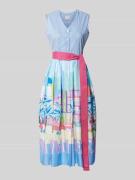 Milano Italy Midikleid mit V-Ausschnitt und Bindegürtel in Bleu, Größe...