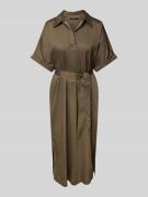 comma Midikleid mit Bindegürtel in Oliv, Größe 38