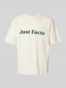 REVIEW T-Shirt mit geripptem Rundhalsausschnitt in Ecru, Größe L