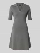 BOSS Tailliertes Minikleid aus Feinripp in Mittelgrau Melange, Größe L