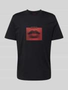 HUGO T-Shirt mit Label-Print Modell 'Deterni' in Black, Größe L