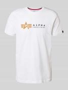 Alpha Industries T-Shirt mit Label-Print in Weiss, Größe L