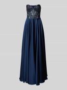 Laona Abendkleid mit Pailletten und Perlen in Dunkelblau, Größe 34