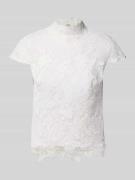 Luxuar Slim Fit Blusenshirt mit Häkelspitze in Offwhite, Größe 34