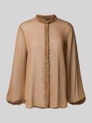 Luisa Cerano Semitransparente Bluse mit Rüschen in Camel, Größe 34