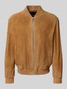 BOSS Regular Fit Lederjacke aus echtem Ziegenleder in Beige, Größe 48