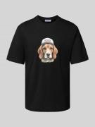 REVIEW T-Shirt mit Label-Print in Black, Größe L