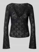 Gina Tricot Longsleeve aus Spitze mit V-Ausschnitt in Black, Größe L