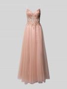 Luxuar Abendkleid mit Ziersteinbesatz in Apricot, Größe 36