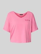 Oui Boxy Fit T-Shirt mit V-Ausschnitt in Rosa, Größe 42