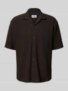 JAKE*S STUDIO MEN Relaxed Fit Kurzarmhemd in Ripp-Optik in Dunkelbraun...