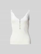 Self-Portrait Top mit Spitzenbesatz in Weiss, Größe L