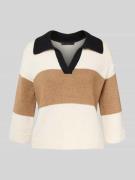 Oui Strickpullover mit V-Ausschnitt in Camel, Größe 36