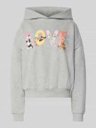 Review Hoodie mit Motiv-Print und überschnittenen Schultern in Hellgra...