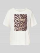 Oui Regular Fit T-Shirt aus reiner Baumwolle mit Animal-Print in Weiss...