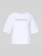 ARMANI EXCHANGE Boxy Fit T-Shirt mit Ziersteinbesatz in Weiss, Größe S