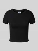 Gina Tricot T-Shirt mit geripptem Rundhalsausschnitt in Black, Größe L