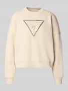 Guess Sweatshirt mit Logo und Ziersteinbesatz Modell 'RACHELE' in Beig...