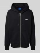 Hugo Blue Loose Fit Sweatjacke aus reiner Baumwolle in Black, Größe L