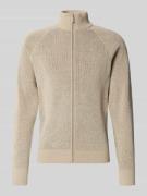 JAKE*S STUDIO MEN Strickjacke mit Stehkragen in Beige, Größe XXL