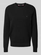 Tommy Hilfiger Strickpullover mit Logo-Stitching in Black, Größe M