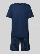 Schiesser Pyjama mit geripptem V-Ausschnitt in Marine, Größe 48