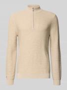 OLYMP Level Five Strickpullover mit Troyer-Kragen in Sand, Größe L