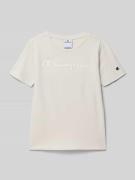 CHAMPION T-Shirt mit Label-Stitching in Offwhite, Größe 128