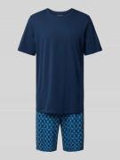 Schiesser Pyjama mit geripptem Rundhalsausschnitt in Marine, Größe 48