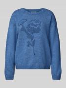 More & More Strickpullover mit floralem Stitching in Rauchblau, Größe ...