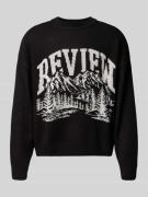 REVIEW Strickpullover mit Stehkragen in Black, Größe L