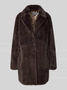 WHITE LABEL Mantel mit Kunstfellbesatz in Dunkelbraun, Größe 42