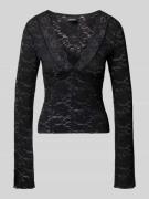 Gina Tricot Longsleeve mit Spitze und V-Ausschnitt in Black, Größe XL